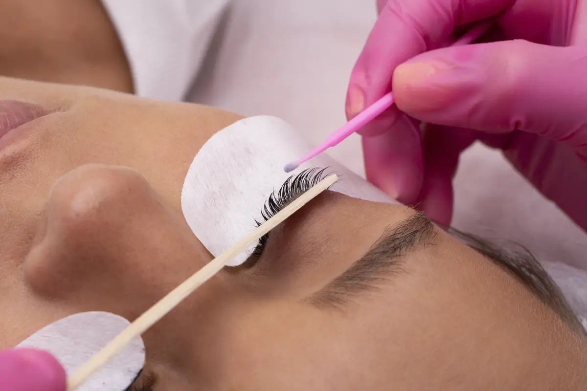 Eyelash extensions close-up at Angel's Touch salon